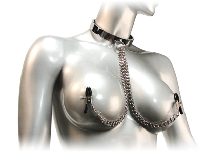 
Chrome Slave Collar with Nipple Clamps